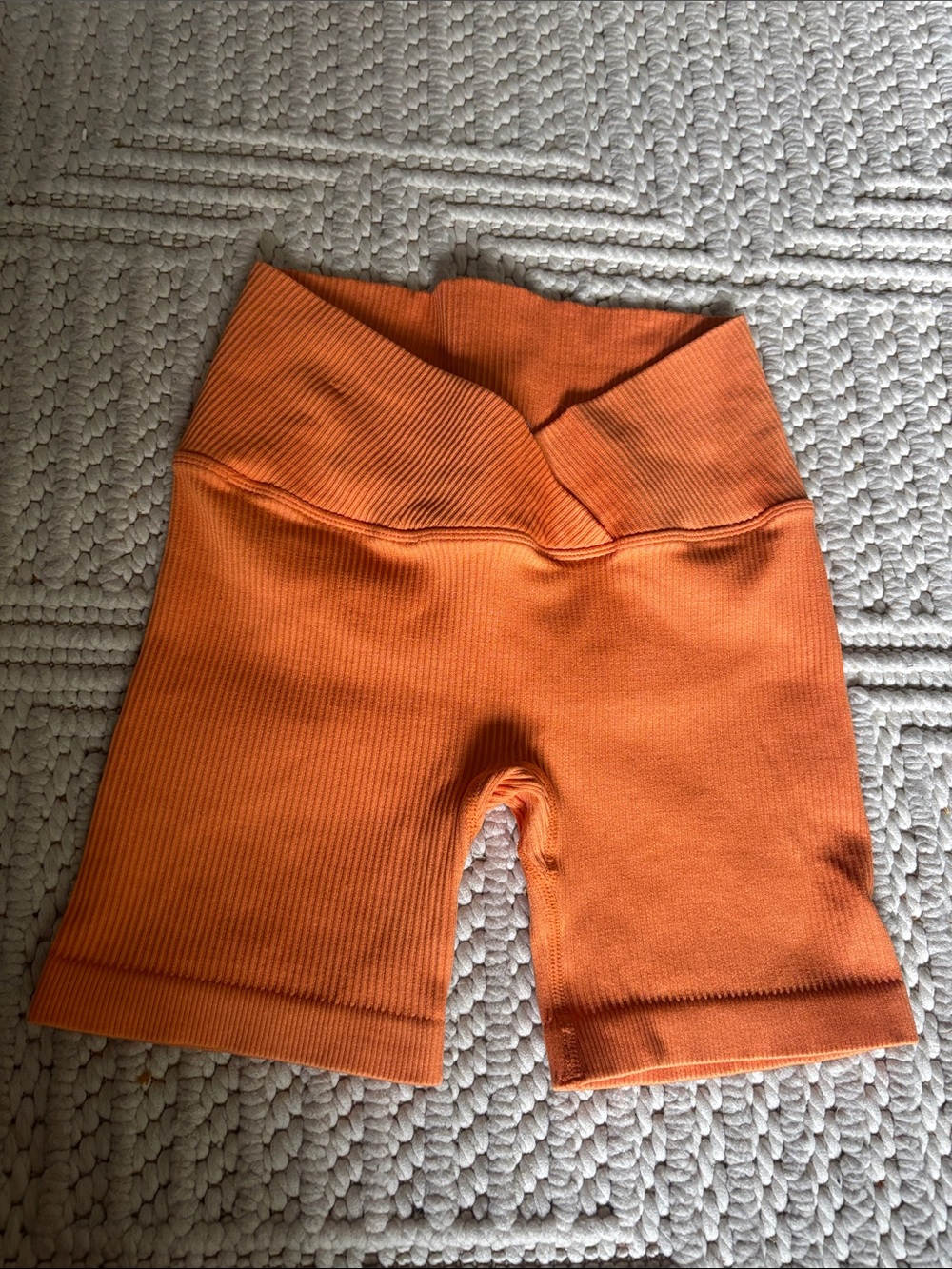 Unbranded Orange Ribbed Crossover Biker Shorts Size S High Waist Yoga Gym